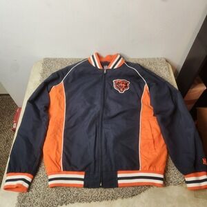 NFL Chicago Bears Varsity Bomber Jacket Navy Blue Orange Full Zip Mens Large